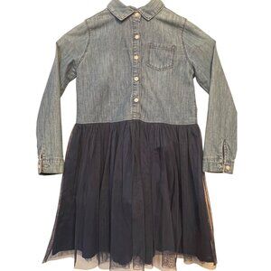 OshKosh Bgosh Girls Denim & Tulle Dress Size 8/8A Button-Front Knee